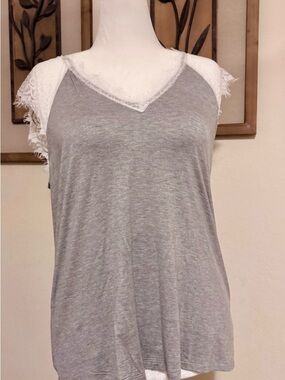 emory park Gray Lace-Trim V-Neck Top
